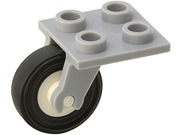 2415c02 - Plate, Modified 2 x 2 Thin with Plane Single Wheel Holder with White Wheel with Black Tire 14mm D. x 4mm Smooth Small Single (2415 / 3464c01)