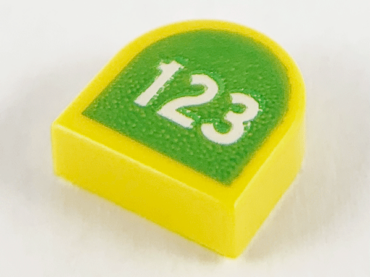 24246pb008 - Tile, Round 1 x 1 Half Circle Extended with White '123' on Lime Background Pattern