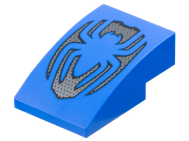 24309pb046 - Slope, Curved 3 x 2 with Silver Diamond Plate and Outlining Spider Pattern