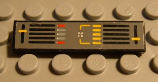2431pb0034 - Tile 1 x 4 with Dark Gray Background, Yellow and Black Controls Pattern (Sticker) - Set 8448