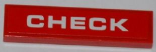 2431pb0212 - Tile 1 x 4 with White 'CHECK' on Red Background Pattern (Sticker) - Set 8126