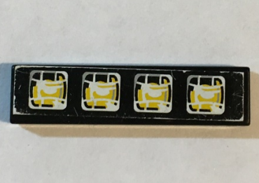 2431pb0632 - Tile 1 x 4 with 4 Square Yellow Headlights on Black Background Pattern (Sticker) - Set 8443