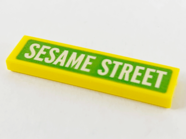 2431pb0647 - Tile 1 x 4 with White 'SESAME STREET' on Lime Background Pattern