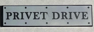 2431pb0736 - Tile 1 x 4 with Road Sign with 'PRIVET DRIVE' and Rivets on White Background Pattern