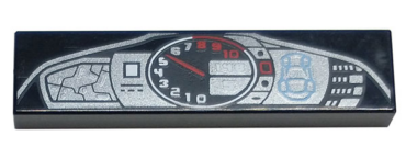 2431pb0798 - Tile 1 x 4 with Dashboard Display with Car Outline and Silver and Red Speedometer Gauge Pattern