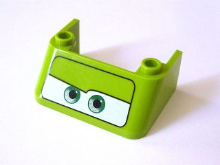 2437pb03 - Windscreen 3 x 4 x 1 1/3 with 2 Studs on Top with Green Eyes on White Background Pattern