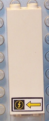 2454pb022L - Brick 1 x 2 x 5 with Yellow Lightning in Circle and Arrow Pattern Model Left Side (Sticker) - Set 8480