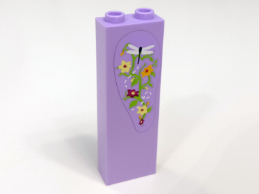 2454pb128 - Brick 1 x 2 x 5 with Dragonfly and Flowers Pattern (Sticker) - Set 41095