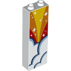 2454pb144 - Brick 1 x 2 x 5 with Red, Orange and Yellow Sky, Clouds and White Stars Pattern