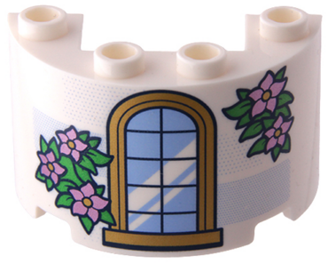 24593pb06 - Cylinder Half 2 x 4 x 2 with 1 x 2 Cutout with Gold Trim Window and Green Leaves with Metallic Pink Flowers Pattern