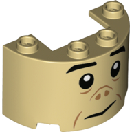 24593pb07 - Cylinder Half 2 x 4 x 2 with 1 x 2 Cutout with Black Eyebrows, Eyes, and Mouth and Dark Tan Nose and Cheek Lines Pattern (Grawp Face)