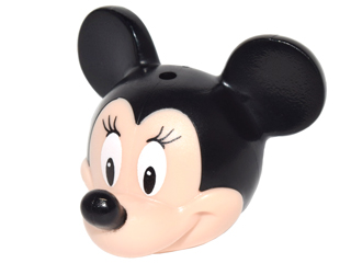 24629pb02 - Minifigure, Head, Modified Mouse with Black Ears and Nose and White Eyes with Eyelashes Pattern (Minnie)