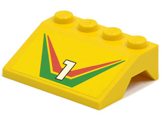 2513pb07 - Vehicle, Mudguard 3 x 4 Slope with Number 1 and Red / Green Stripe Pattern (Sticker) - Set 6550