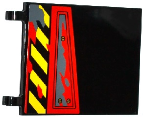 2525pb009L - Flag 6 x 4 with Black and Yellow Danger Stripes, Hatch with 3 Screws and Dark Bluish Gray Splatters Pattern Model Left Side (Sticker) - Set 70750