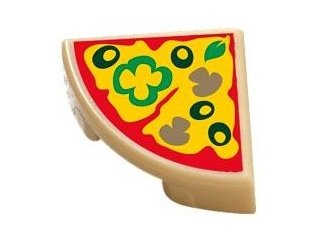 25269pb003 - Tile, Round 1 x 1 Quarter with Pizza Slice with Green Peppers, Mushrooms, and Black Olives Pattern