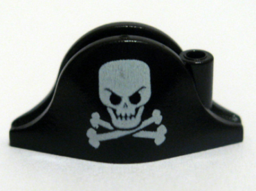 2528pb03 - Minifigure, Headgear Hat, Pirate Bicorne with White Skull and Crossbones Large Pattern