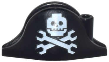 2528pb07 - Minifigure, Headgear Hat, Pirate Bicorne with Minifigure Skull and Wrenches Crossbones Pattern