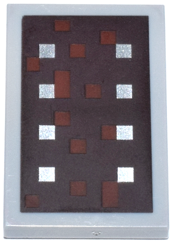 26603pb008 - Tile 2 x 3 with 8 Silver Squares and Dark Orange Squares on Dark Brown Background Pattern (Minecraft Shield)