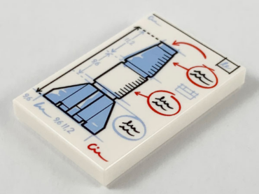 26603pb076 - Tile 2 x 3 with Rocket Blueprint Pattern