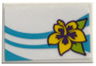 26603pb078L - Tile 2 x 3 with Medium Azure Curved Lines, Yellow Flower with Lime Leaves Pattern Model Left Side (Sticker) - Set 41317
