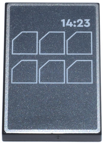 26603pb433 - Tile 2 x 3 with Console with Silver Border, White Menu Icons and '14:23' on Dark Silver Background Pattern