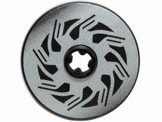 2723pb038 - Technic, Disk 3 x 3 with Disk Brake Silver / Black Triangle Swirls Pattern (Sticker) - Set 8354