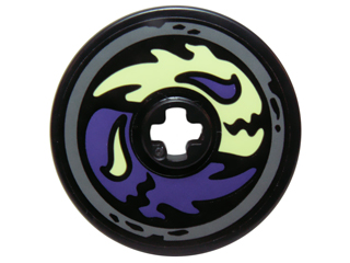 2723pb059 - Technic, Disk 3 x 3 with Dark Purple and Yellowish Green Ghost Heads Pattern (Sticker) - Set 70734