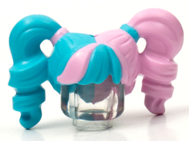 28798pb03 - Minifigure, Hair Female Pigtails High Bouncy, Hole on Top with Bright Pink Hair on Left Side and Tie on Right Side Pattern