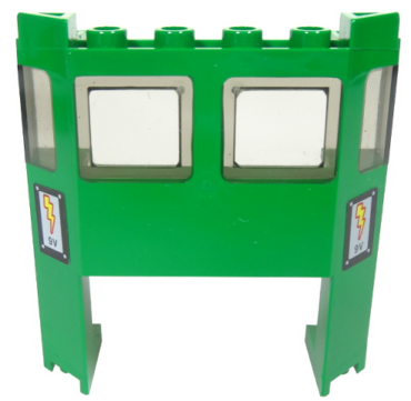 2924bpb03 - Train Front 2 x 6 x 5 1/3 with 1 x 4 x 2 Cutout and Window with Molded Trans-Brown Glass and Electric Lightning Bolt and '9V' Pattern on Both Sides (Stickers) - Set 7898