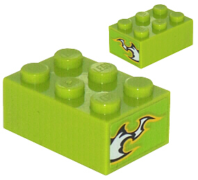 3002pb20 - Brick 2 x 3 with Black and White Flame Pattern on Both Ends (Stickers) - Set 8302