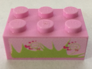 3002pb35 - Brick 2 x 3 with Grass and Hearts Pattern (Sticker) - Set 7586