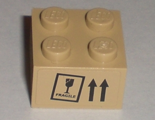 3003pb025 - Brick 2 x 2 with 'FRAGILE' Goblet and Up Arrows Pattern (Sticker) - Sets 8196 / 8199