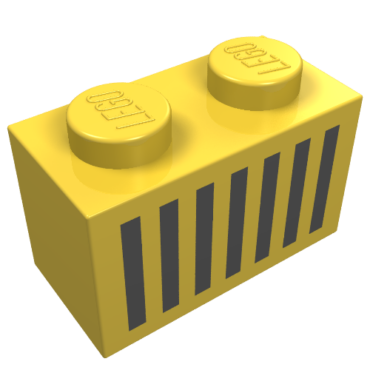 3004p06 - Brick 1 x 2 with Black Grille with 7 Vertical Lines Pattern
