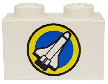 3004pb010 - Brick 1 x 2 with Shuttle and Yellow Circle Pattern