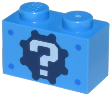 3004pb042 - Brick 1 x 2 with White Question Mark on Black Gear Pattern