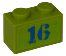 3004pb098 - Brick 1 x 2 with Blue '16' Pattern (Sticker) - Set 8191