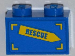 3004pb113L - Brick 1 x 2 with 'RESCUE' on Yellow Arrow Pattern Model Left Side (Sticker) - Set 4439