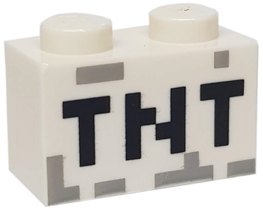 3004pb122 - Brick 1 x 2 with Black 'TNT' Pixelated Pattern