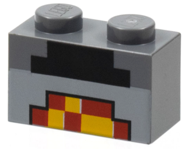3004pb162 - Brick 1 x 2 with Minecraft Pixelated Furnace Lit Pattern