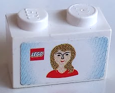 3004pb290 - Brick 1 x 2 with LEGO Logo and Woman with Red Top Pattern (Sticker) - Set 7586