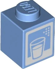 3005pb044 - Brick 1 x 1 with White Glass Outline, Drink, and Border Pattern (Milk Carton)
