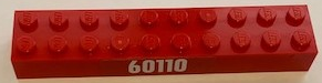 3006pb011 - Brick 2 x 10 with White '60110' on Red Background Pattern on Both Sides (Stickers) - Set 60110