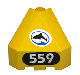 30079pb06L - Panel 3 x 3 x 3 Corner Convex with Black Dolphin in White Oval, White '559' on Black Background Pattern Model Left Side (Stickers) - Set 6559