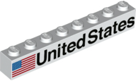 3008pb171L - Brick 1 x 8 with Black 'United States' and Flag Pattern Model Left Side