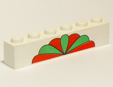 3009pb012 - Brick 1 x 6 with Red and Green Petals Pattern