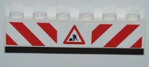 3009pb158 - Brick 1 x 6 with Red and White Danger Stripes and Construction Worker Sign Pattern on Both Sides (Stickers) - Set 8199