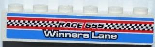 3009pb159 - Brick 1 x 6 with 'RACE 555', 'WINNERS LANE' and Checkered Flag Pattern (Sticker) - Set 8125