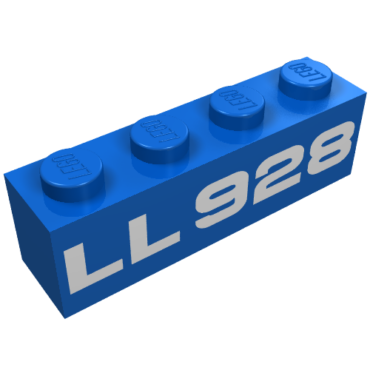 3010p928 - Brick 1 x 4 with White 'LL 928' Pattern