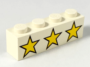 3010pb005 - Brick 1 x 4 with 3 Yellow Stars Pattern