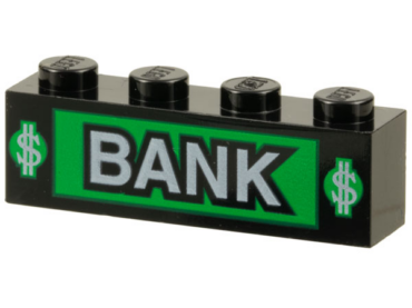 3010pb016 - Brick 1 x 4 with Bank and Dollar Signs Pattern